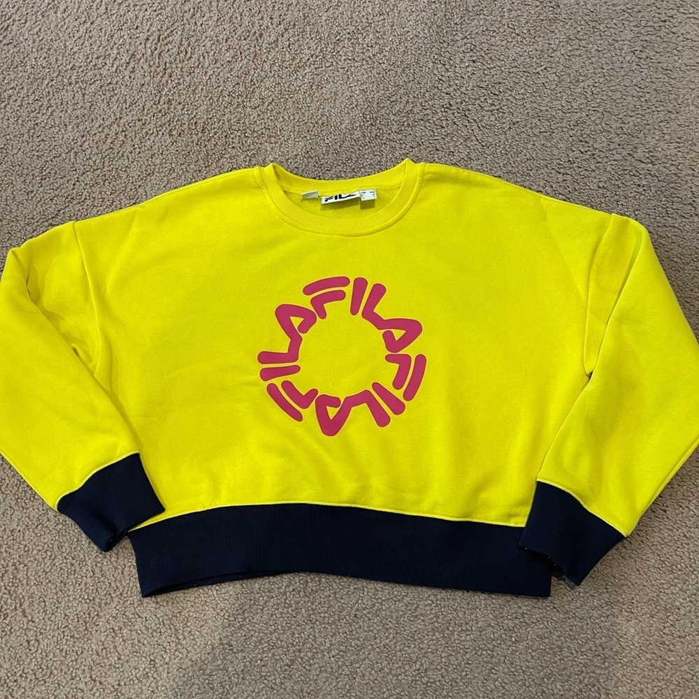 FILA Y2k Vibrant Yellow Fleece Lined Crewneck Crop Sweater